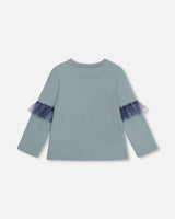 T-Shirt With Frills Sage Green-2