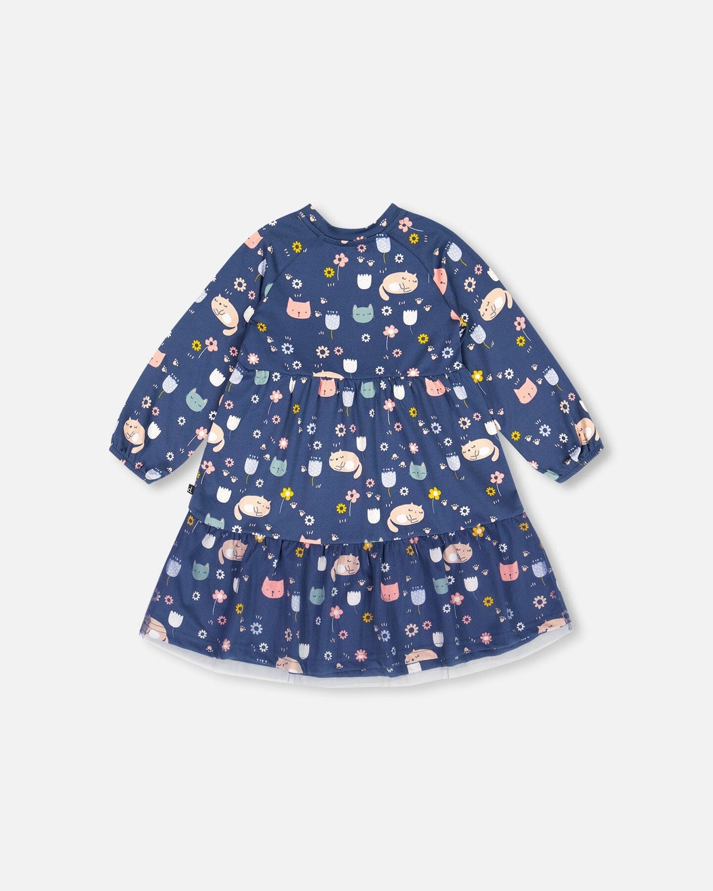 Printed Dress With Mesh Frill Navy Sleepy Cats-3