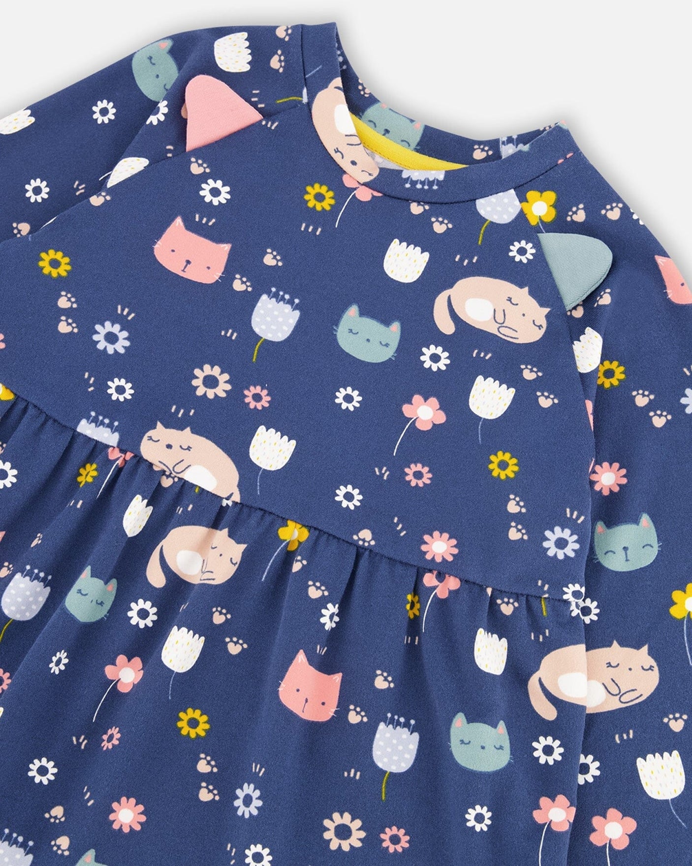 Printed Dress With Mesh Frill Navy Sleepy Cats-4