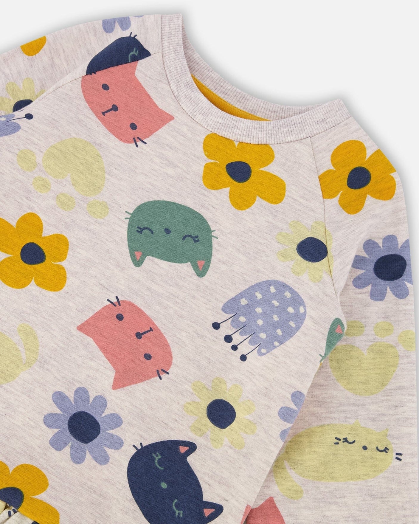 Printed Cats French Terry Dress Oatmeal-3
