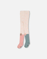 Tights With Cat Face Cream, Rosette Pink And Sage Green-2