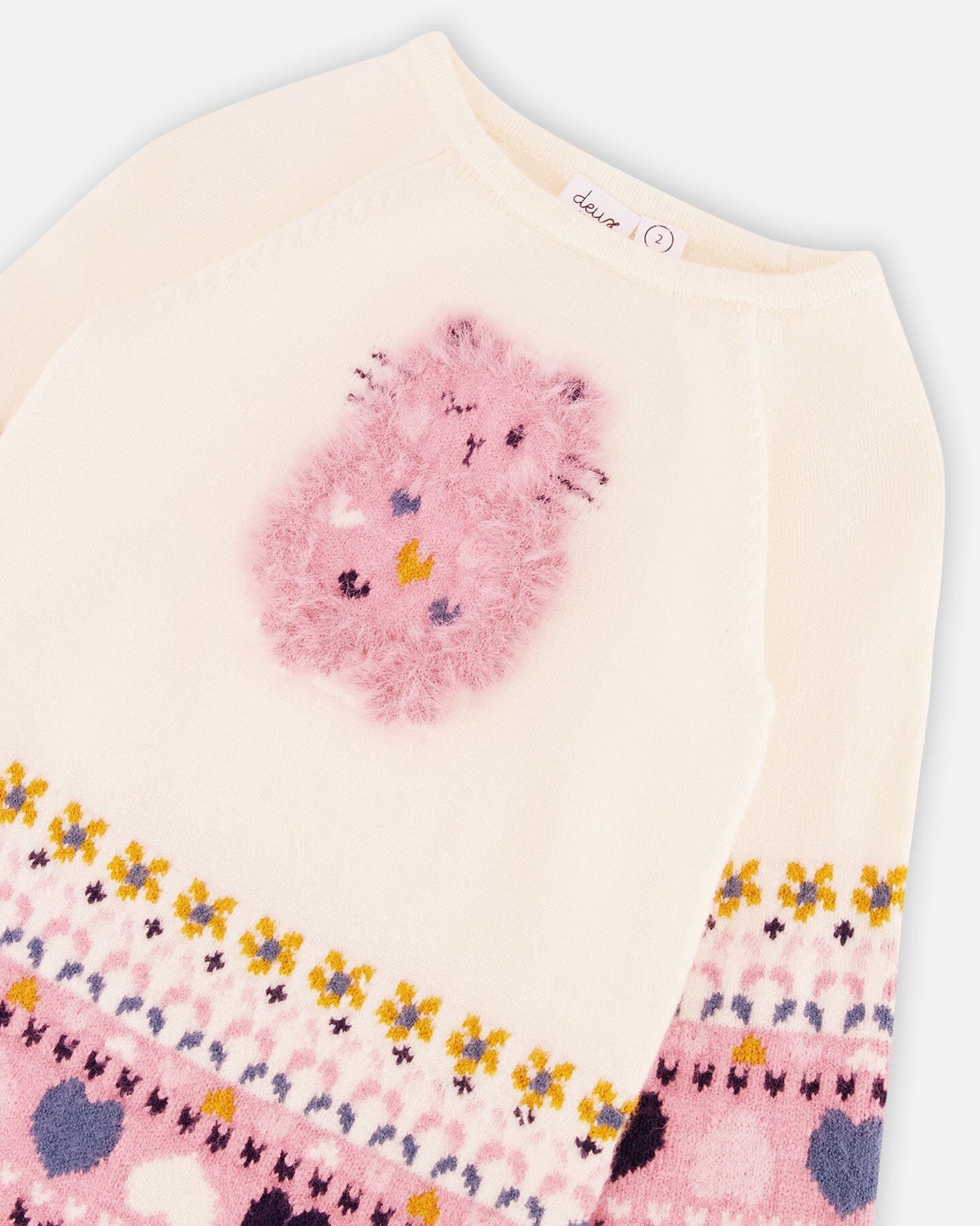 Knitted Dress With Intarsia Cream And Rosette Pink-3