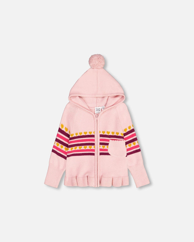 Full Zip Hooded Knitted Sweater Powder Pink-0