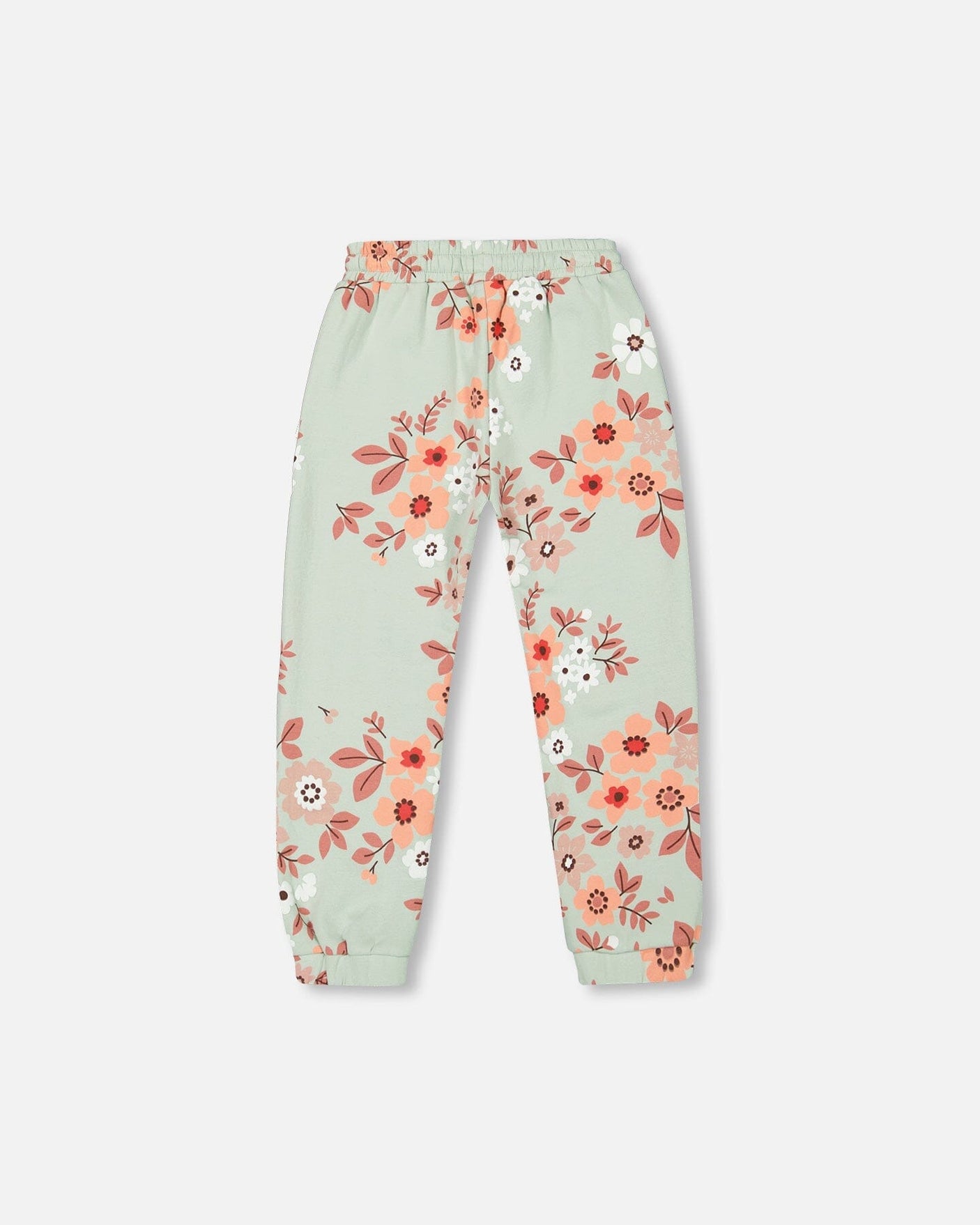 Printed Fleece Sweatpants Sage Green With Flowers-2