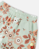 Printed Fleece Sweatpants Sage Green With Flowers-3