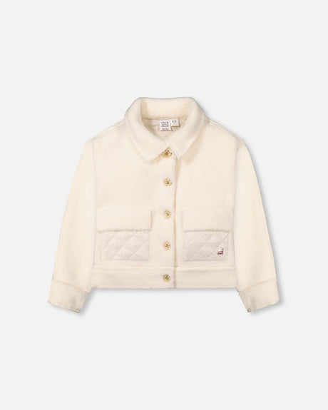Sherpa Jacket With Quilted Pocket Off White-0