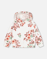 Fleece Hoodie Off White With Flower Print-0