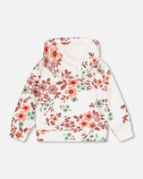 Fleece Hoodie Off White With Flower Print-3