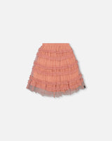 Below The Knee Mesh Skirt With Frills Salmon Pink-0