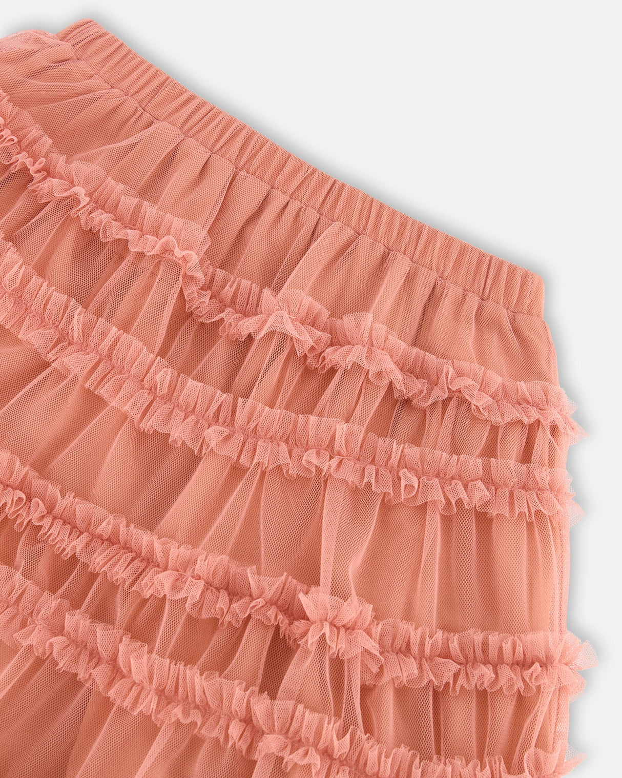 Below The Knee Mesh Skirt With Frills Salmon Pink-4