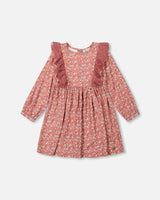 Printed Woven Dress With Frills Dusty Mauve Floral Print-0