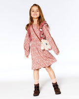 Printed Woven Dress With Frills Dusty Mauve Floral Print-1