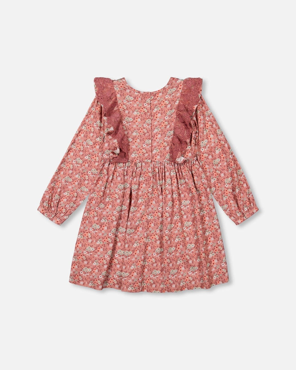 Printed Woven Dress With Frills Dusty Mauve Floral Print-2