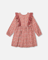Printed Woven Dress With Frills Dusty Mauve Floral Print-2