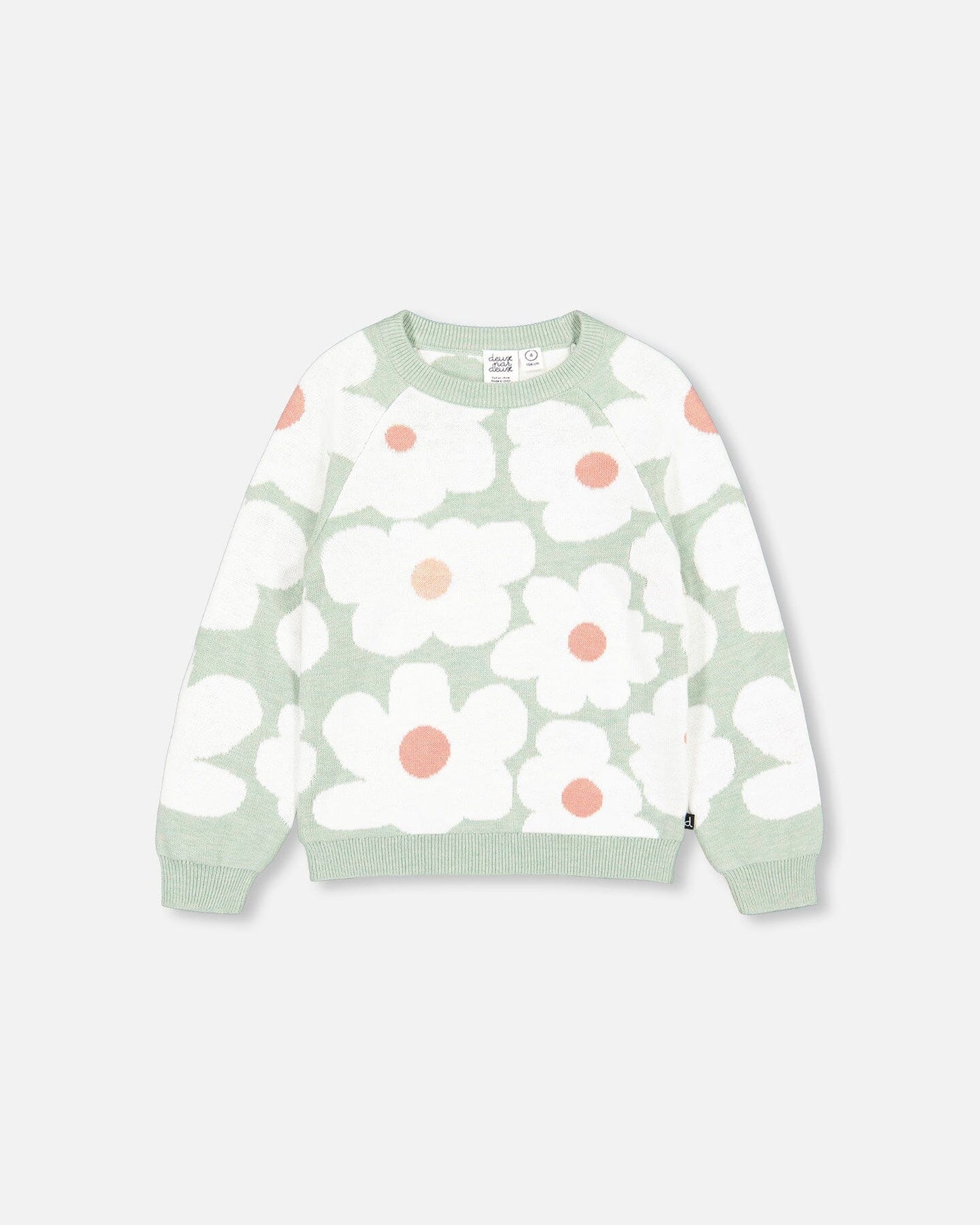 Jacquard Knit Sweater Sage Green With Retro Flowers-0