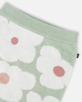 Jacquard Knit Skirt Sage Green With Retro Flowers-4