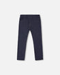 Fluid Ribbed Fabric Treggings With Embroidery In Dark Blue-0