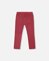 Fluid Ribbed Fabric Treggings With Embroidery In Autumn Red-2