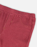 Fluid Ribbed Fabric Treggings With Embroidery In Autumn Red-3