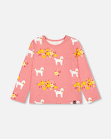 Long Sleeve T-Shirt Pink Poodle Print-0