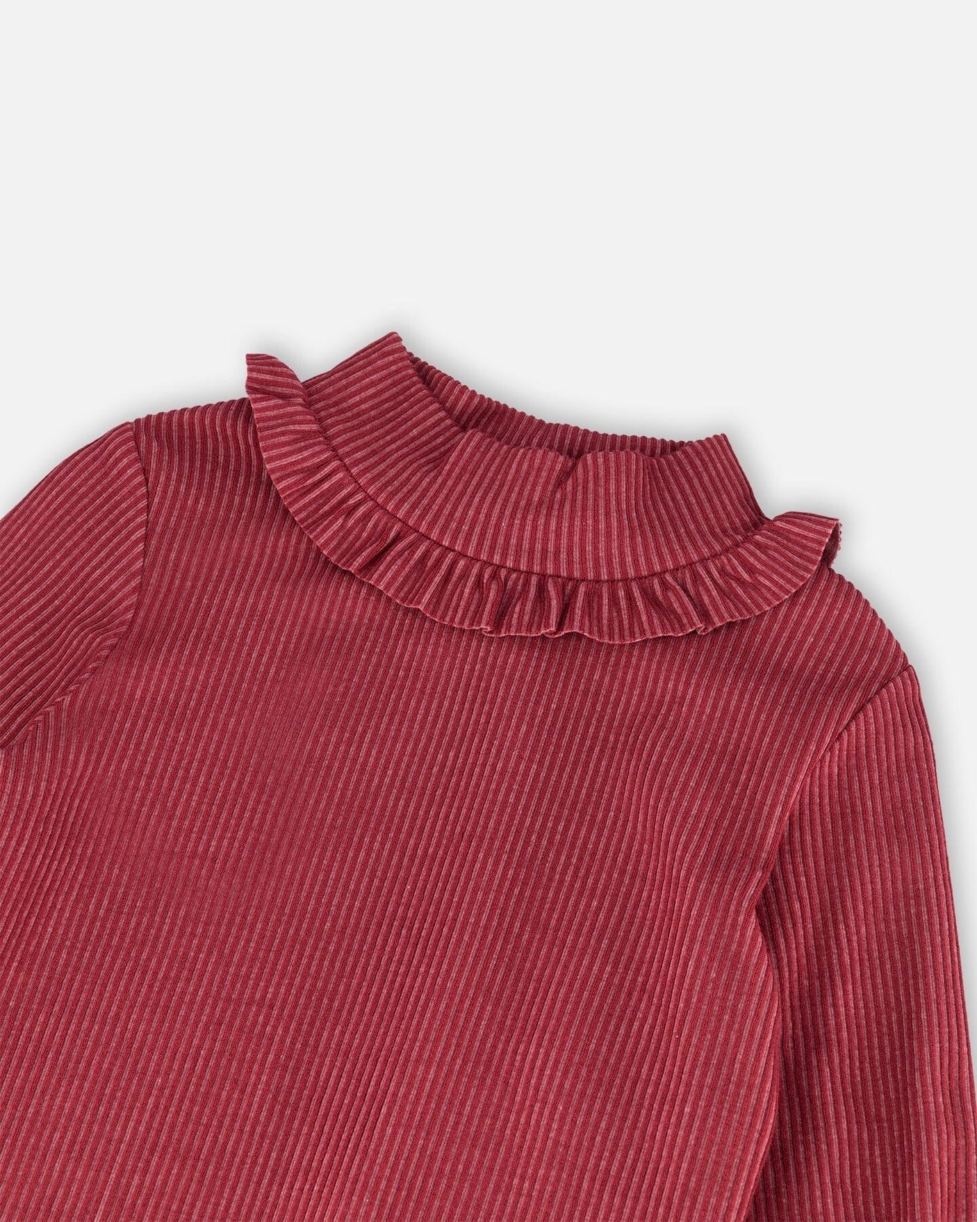 Fluid Ribbed Fabric Mock Neck Long Sleeve Top Autumn Red-3