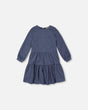 Long Sleeve Peasant Swiss Dot Jersey Dress In Denim Blue Color-0
