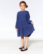 Long Sleeve Peasant Swiss Dot Jersey Dress In Denim Blue Color-1