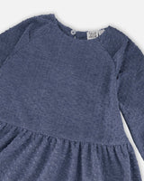 Long Sleeve Peasant Swiss Dot Jersey Dress In Denim Blue Color-3