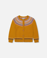 Icelandic Knitted Cardigan Yellow Ochre-0
