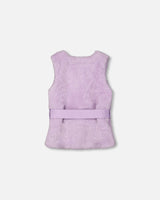 Faux Fur Vest With Belt Lavender-2