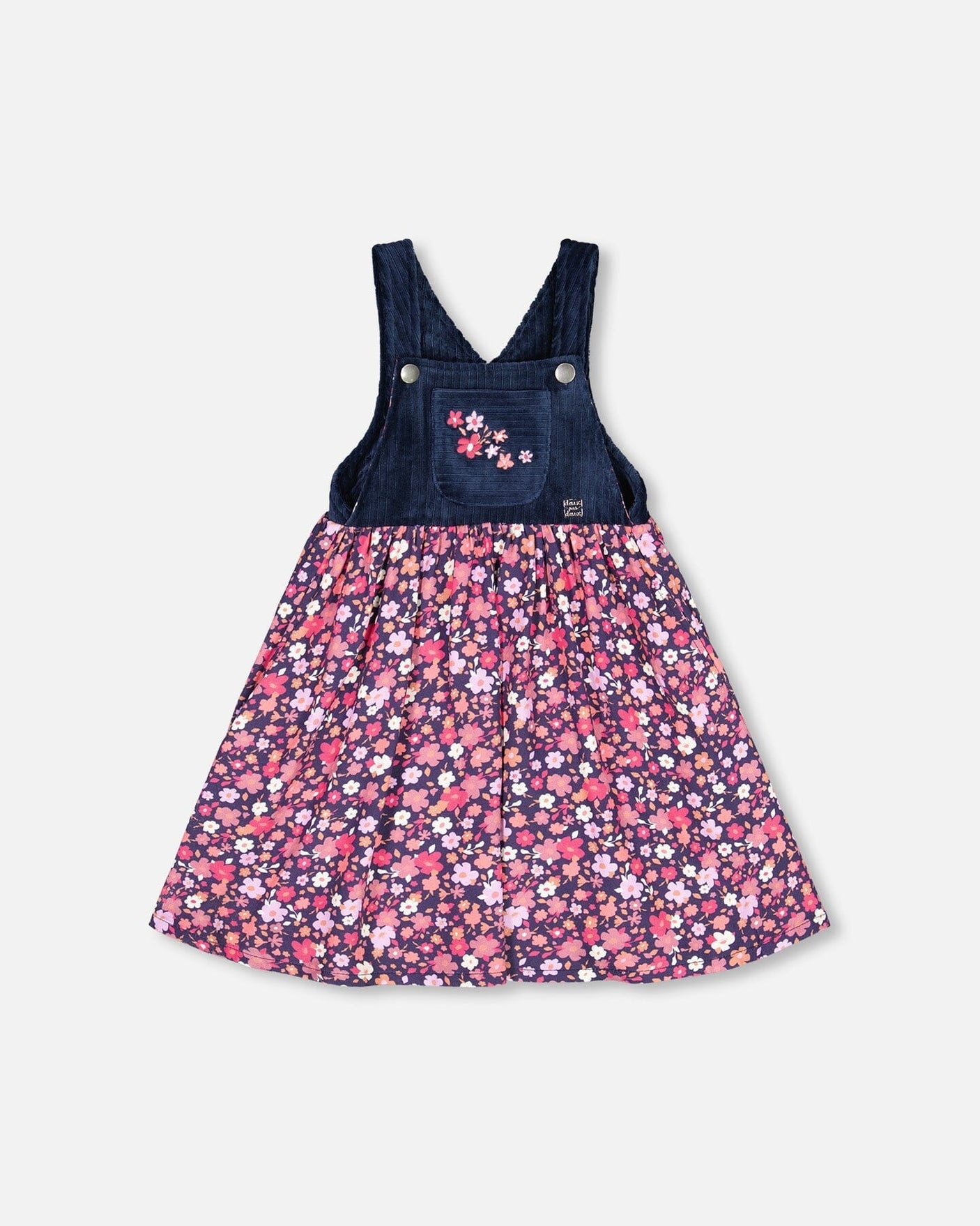 Bi-Material Embroidered Overall Dress Dark Navy Ditsy Flower Print-0