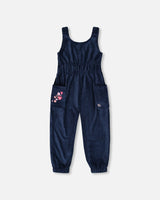 Velvet Ribbed Overalls With Embroidery Dark Navy-0