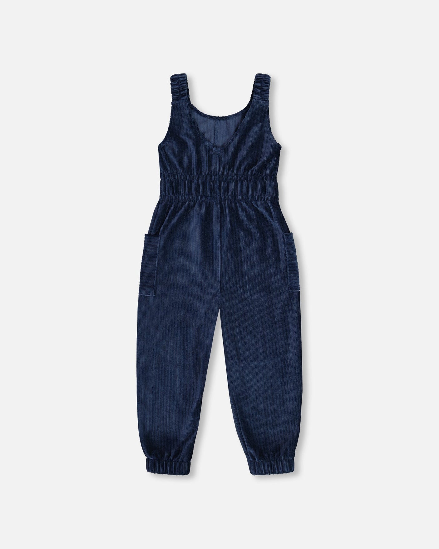 Velvet Ribbed Overalls With Embroidery Dark Navy-3