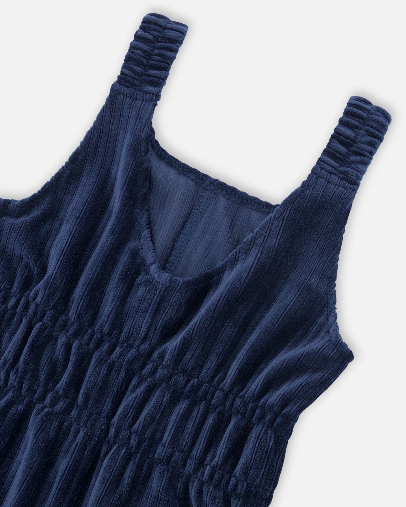 Velvet Ribbed Overalls With Embroidery Dark Navy-4