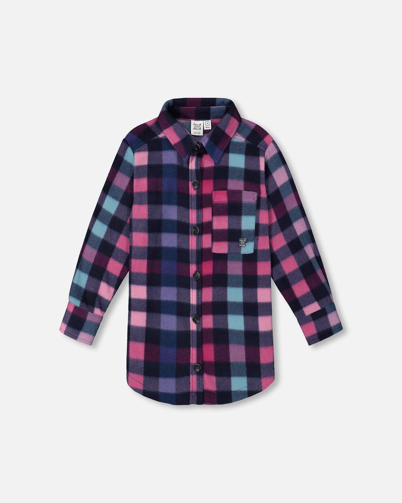 Long Multicolored Plaid Overshirt With Pocket In Polar Fleece-0