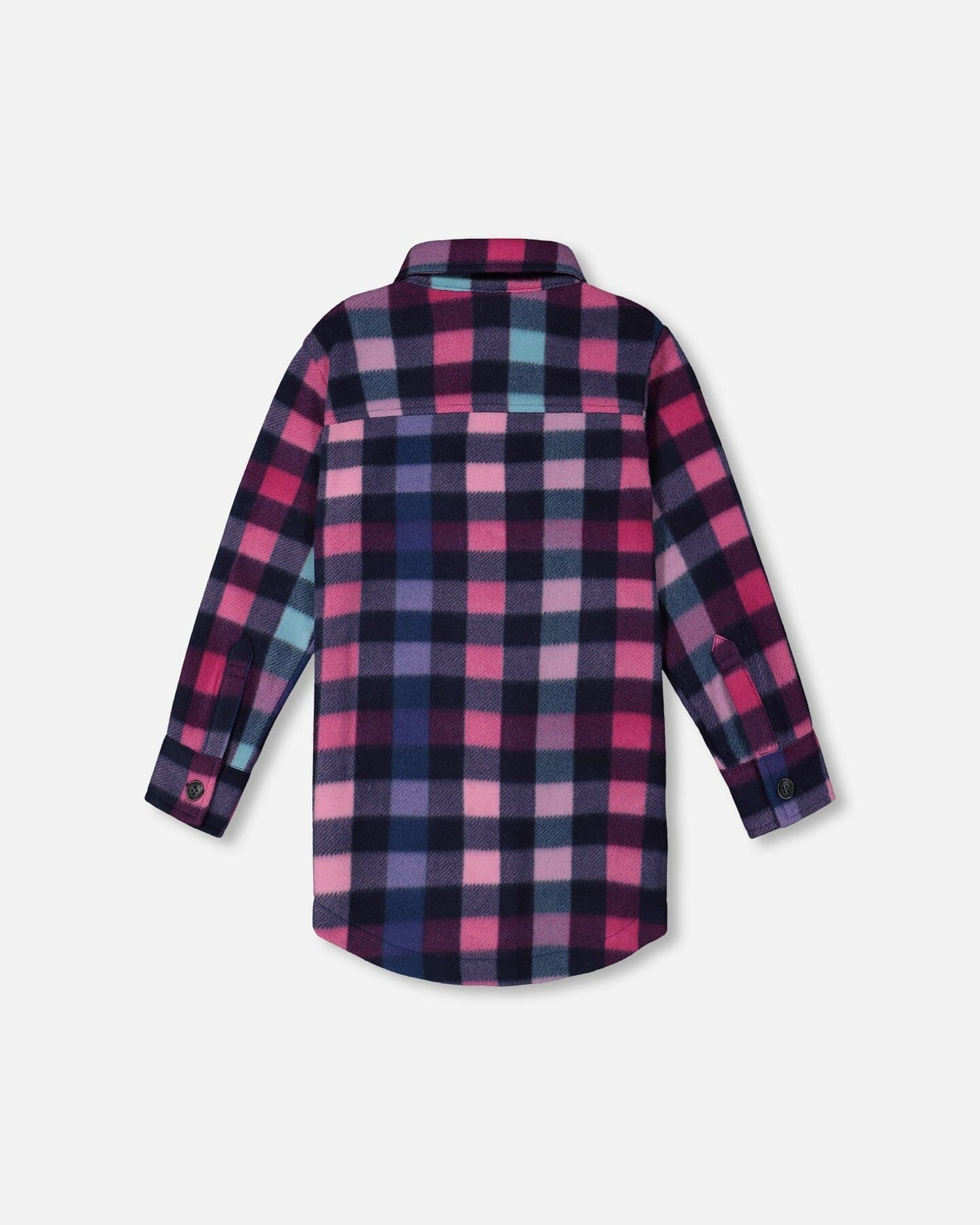 Long Multicolored Plaid Overshirt With Pocket In Polar Fleece-3