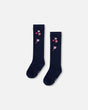 High Socks Dark Navy With Flowers-0