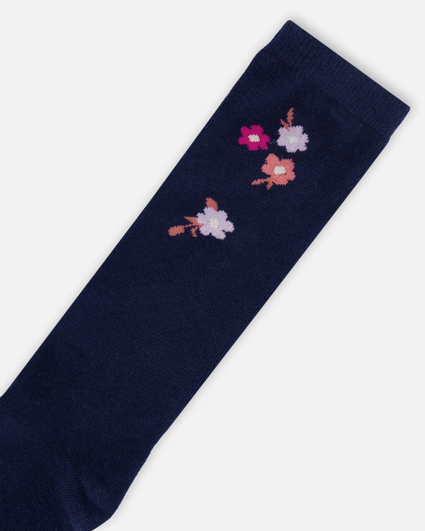 High Socks Dark Navy With Flowers-2