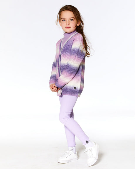Lavender Gradient Knitted Cable Long Cardigan-1