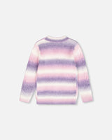 Lavender Gradient Knitted Cable Long Cardigan-3
