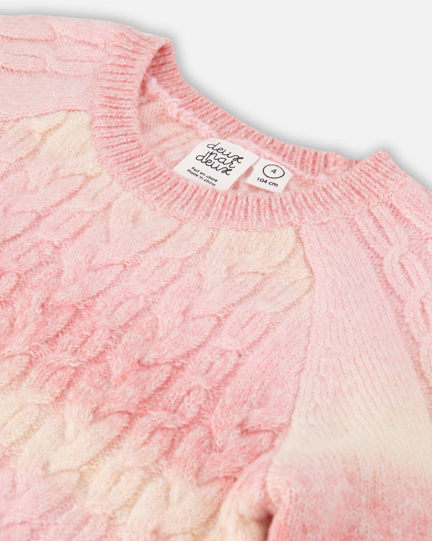 Pink Gradient Knitted Cable Sweater-3