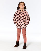 Faux Fur Hooded Jacket Pink Printed With Brown Flowers-1