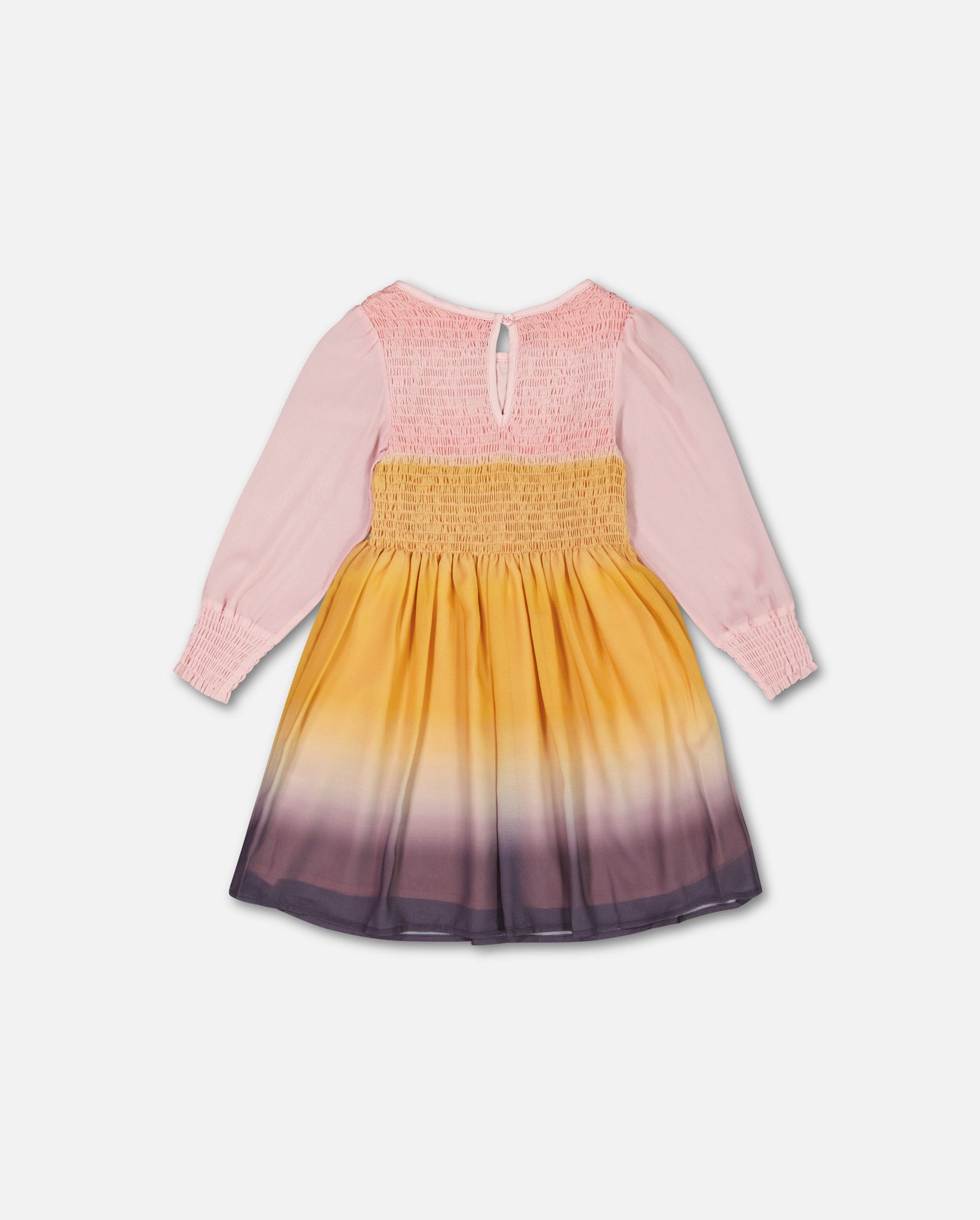 Gradient Chiffon Dress With Smocking Pink And Gold-1