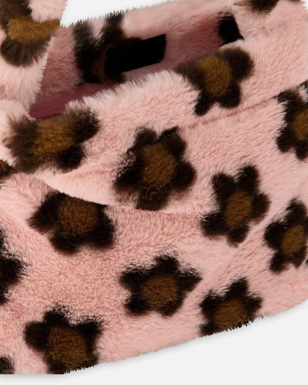 Faux Fur Shoulder Bag Pink Printed With Brown Flowers-4