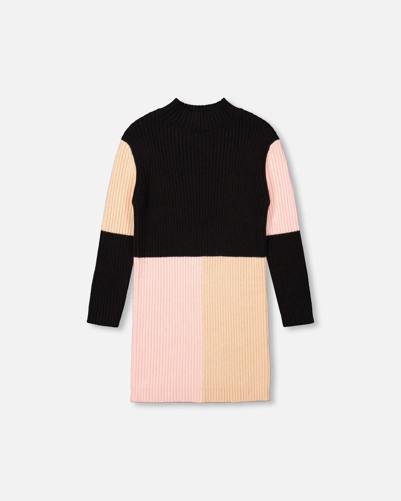 Color Block Knitted Sweater Dress Pink, Beige And Black-0