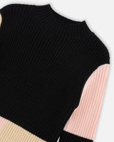 Color Block Knitted Sweater Dress Pink, Beige And Black-4