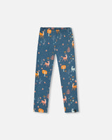 Brushed Jersey Leggings Teal Blue Fawns And Apples Print-0