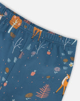 Brushed Jersey Leggings Teal Blue Fawns And Apples Print-4