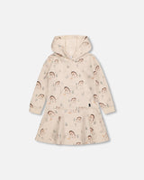 Hooded French Terry Dress Oatmeal Mix Deer Print-0