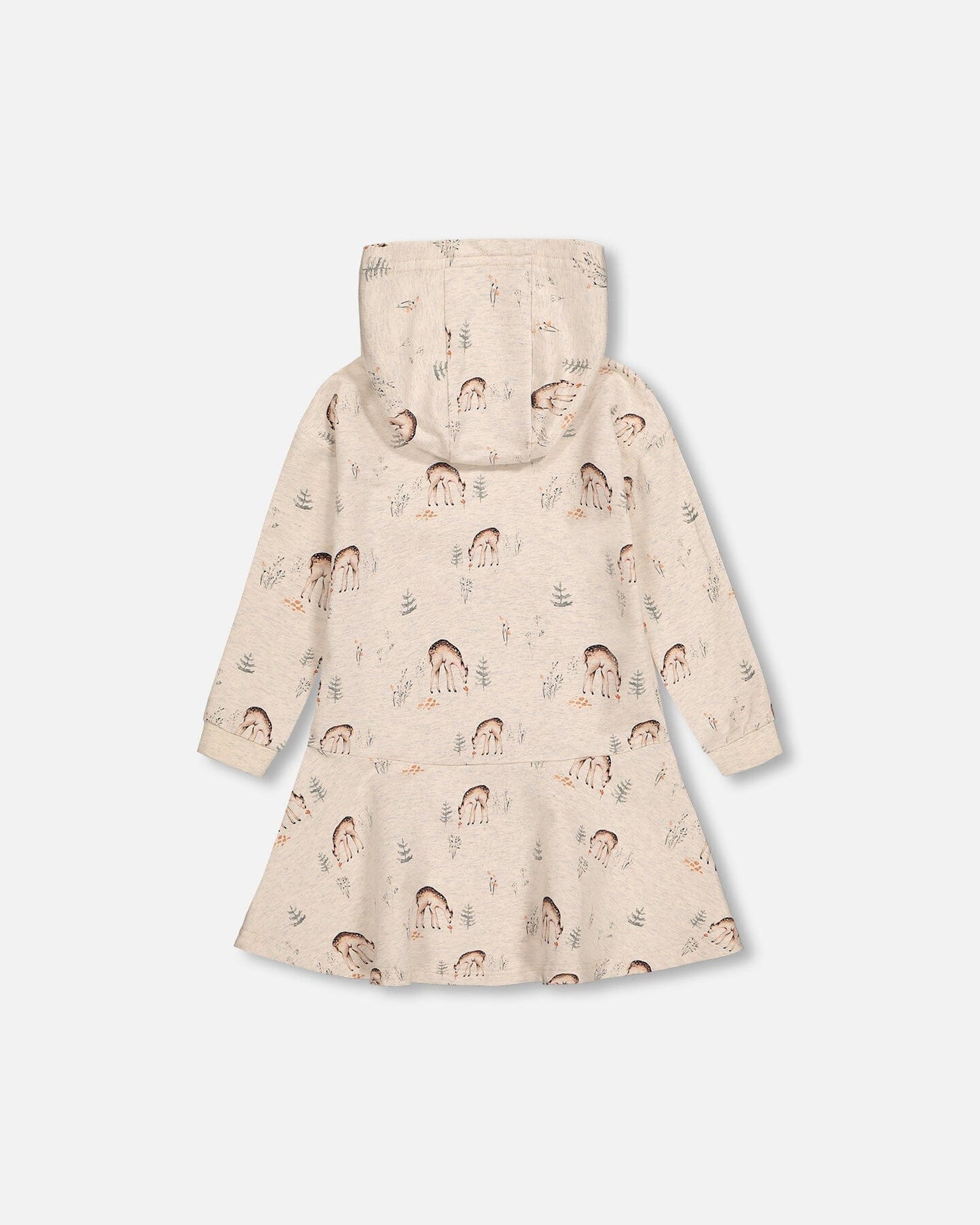 Hooded French Terry Dress Oatmeal Mix Deer Print-2
